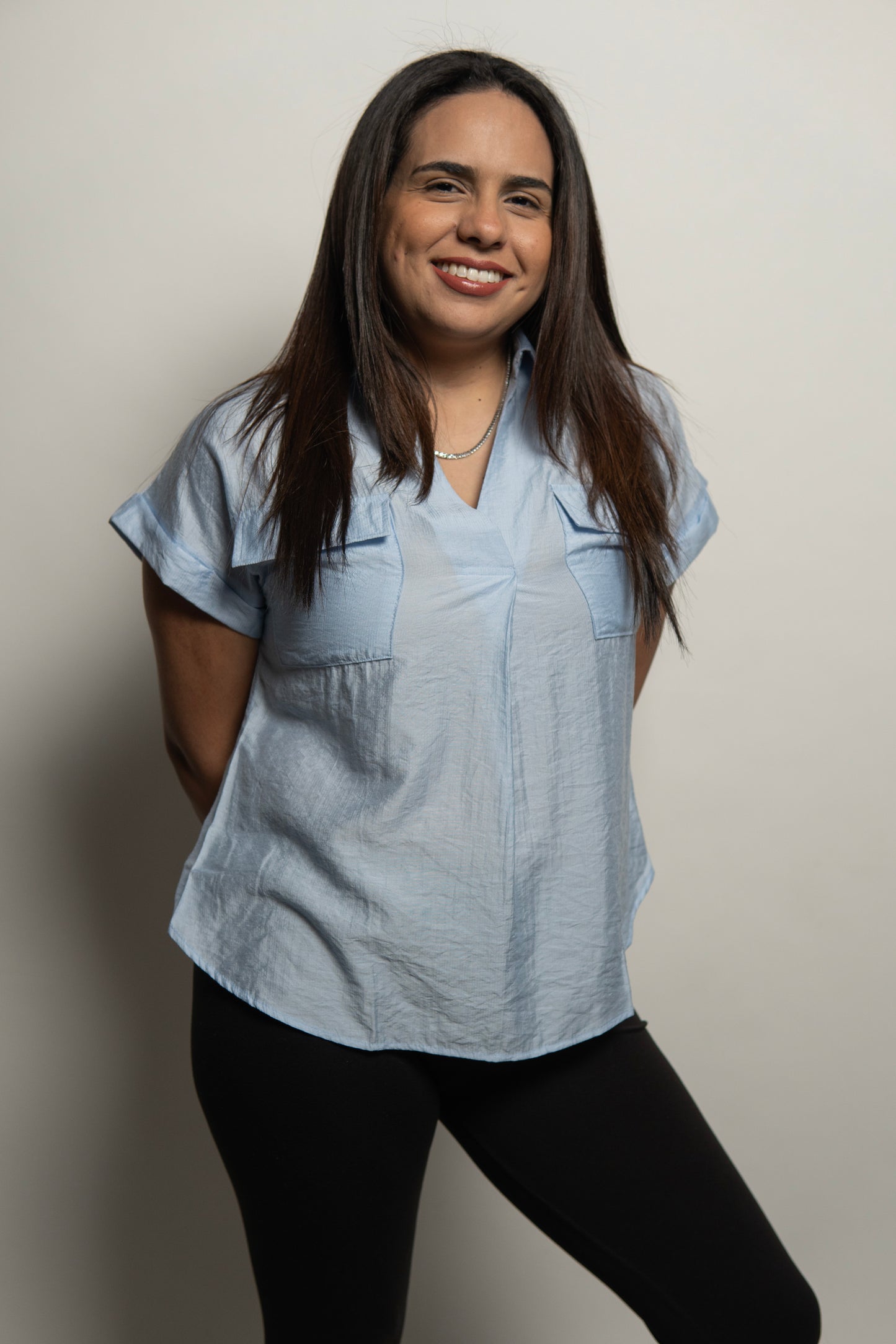 Aquamarine Split Neck Short Sleeve