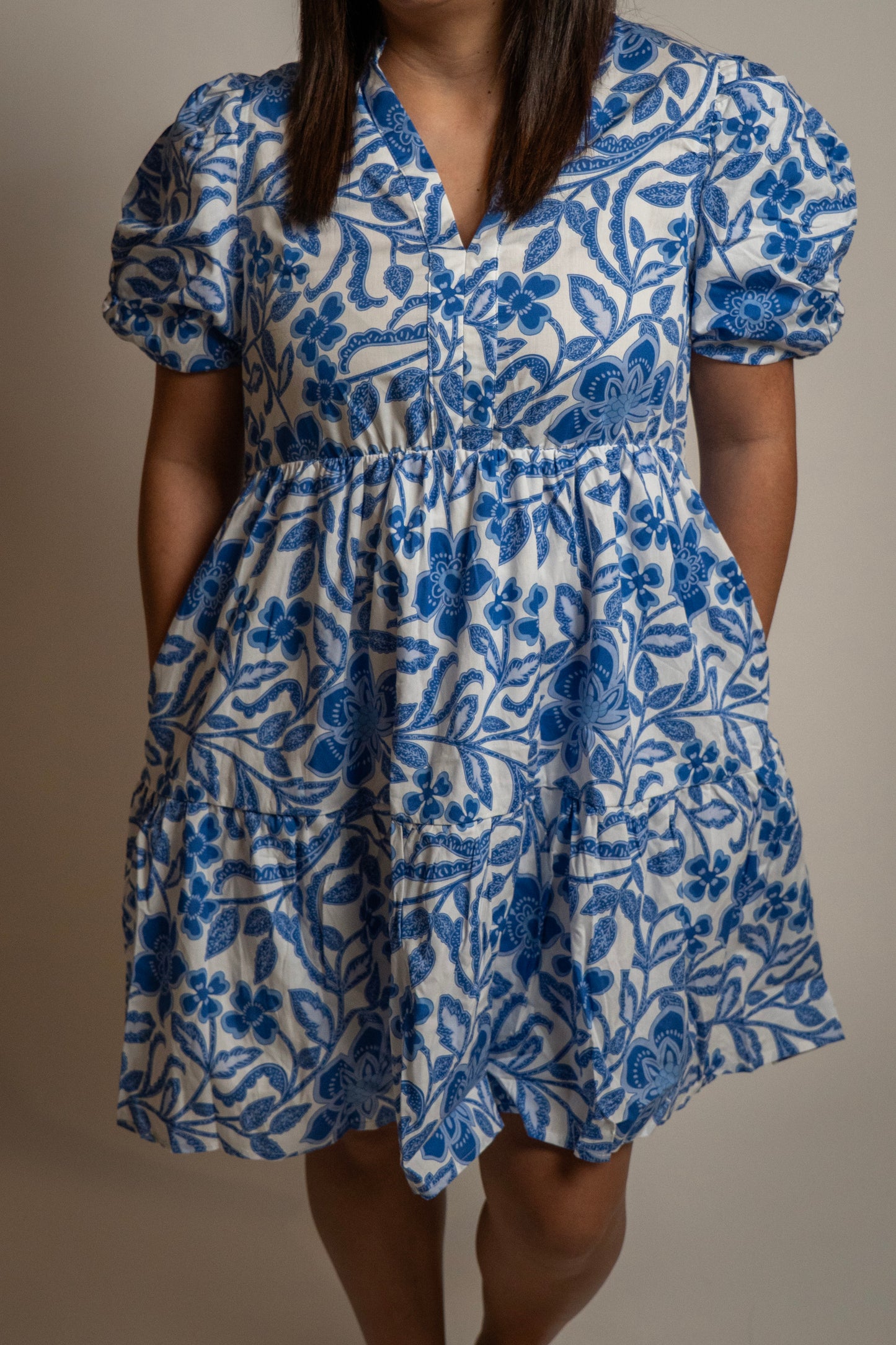 Blue flower print dress