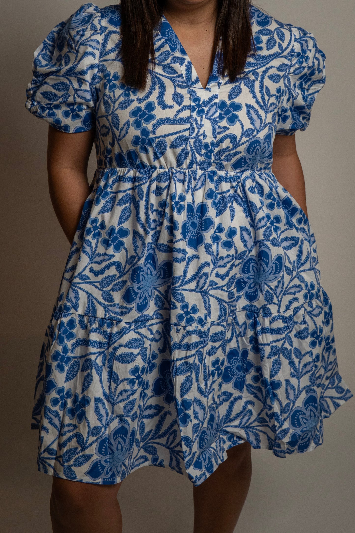 Blue flower print dress