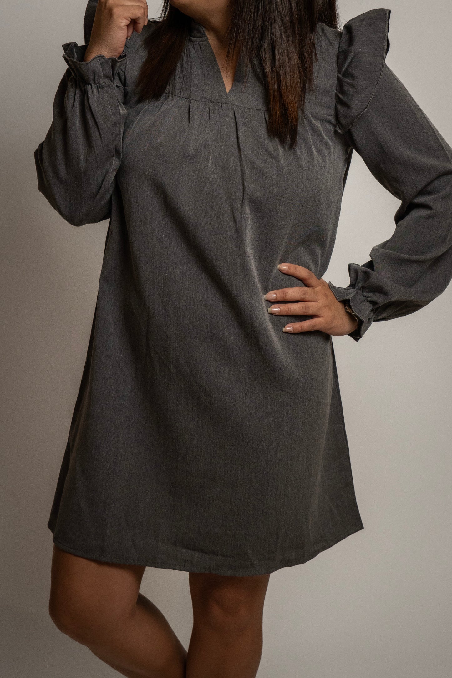Ruffle Edge Long Sleeve Dress