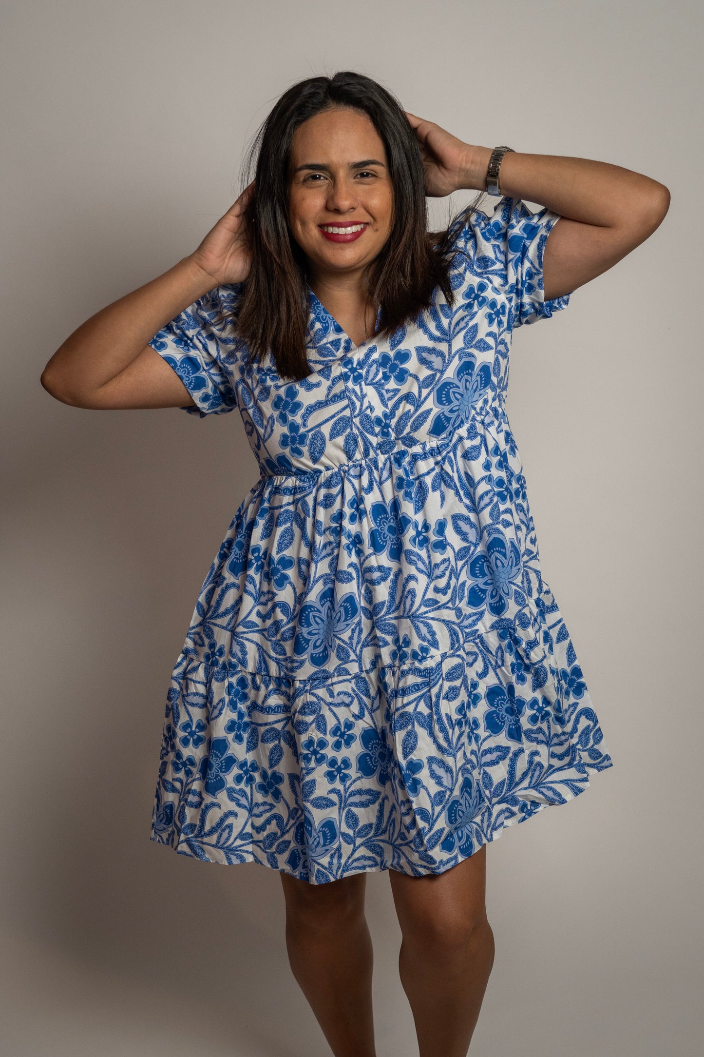 Blue flower print dress