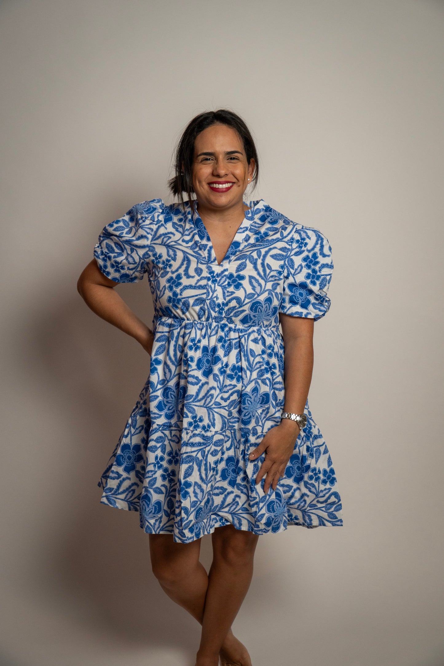Blue flower print dress