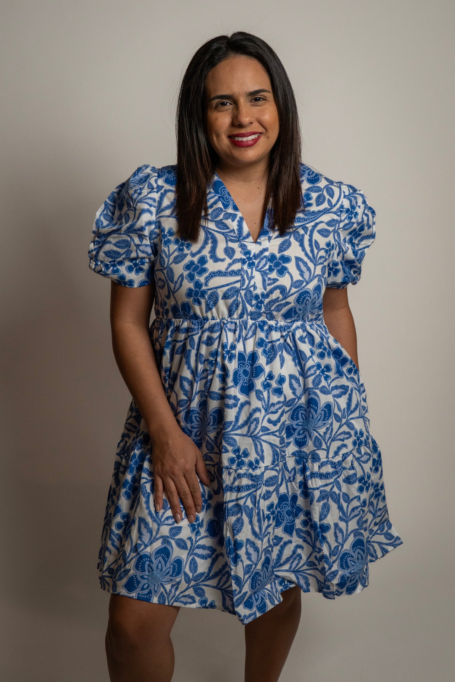Blue flower print dress