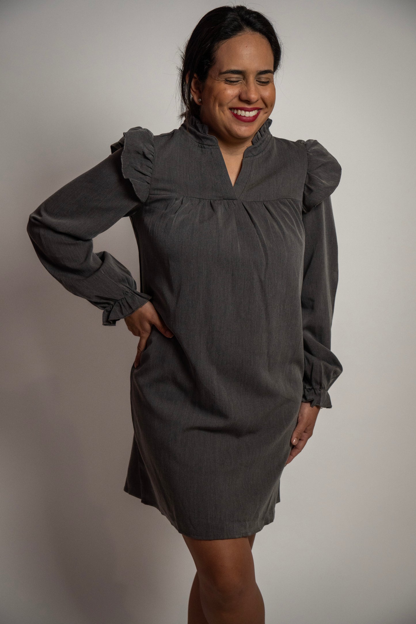 Ruffle Edge Long Sleeve Dress