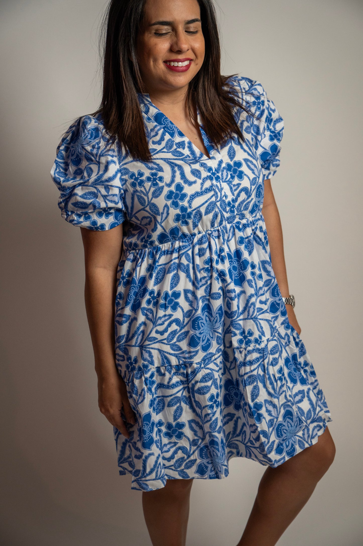 Blue flower print dress