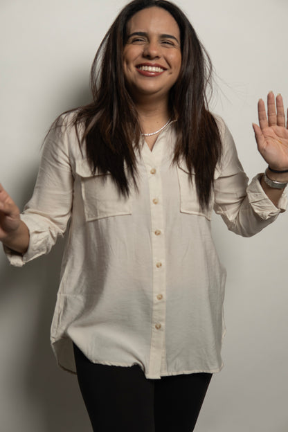 Effortlessly Stylish Beige Button-Down Shirt