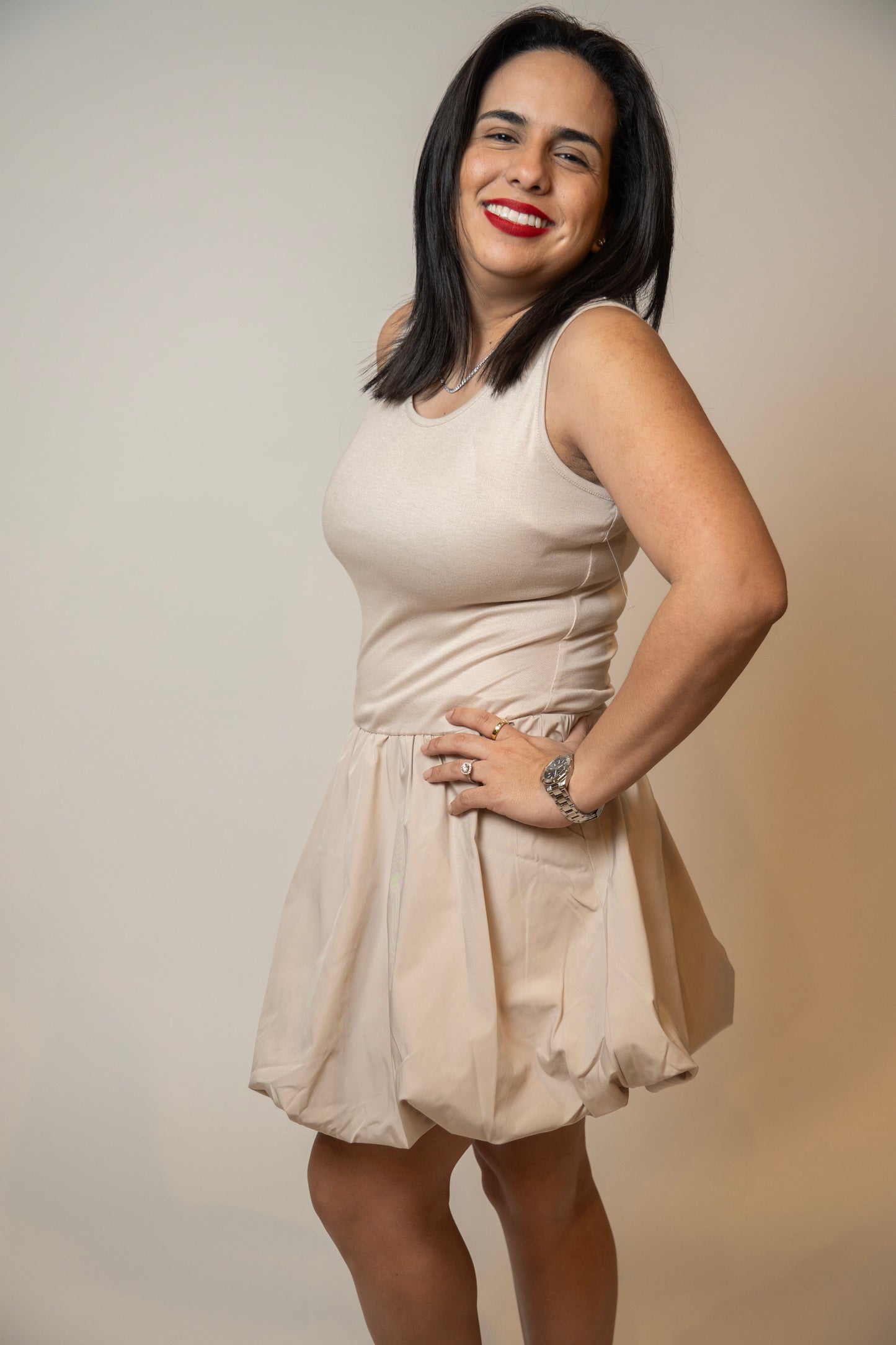 Sleeveless Bubble Skirt Mini Dress