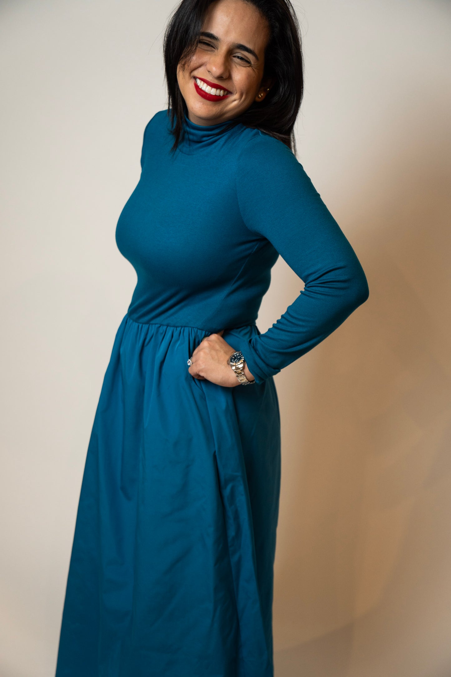 Mock Neck Long Sleeve Maxi Dress