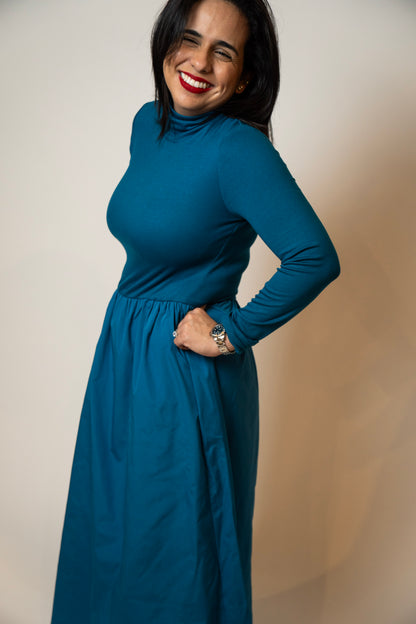 Mock Neck Long Sleeve Maxi Dress