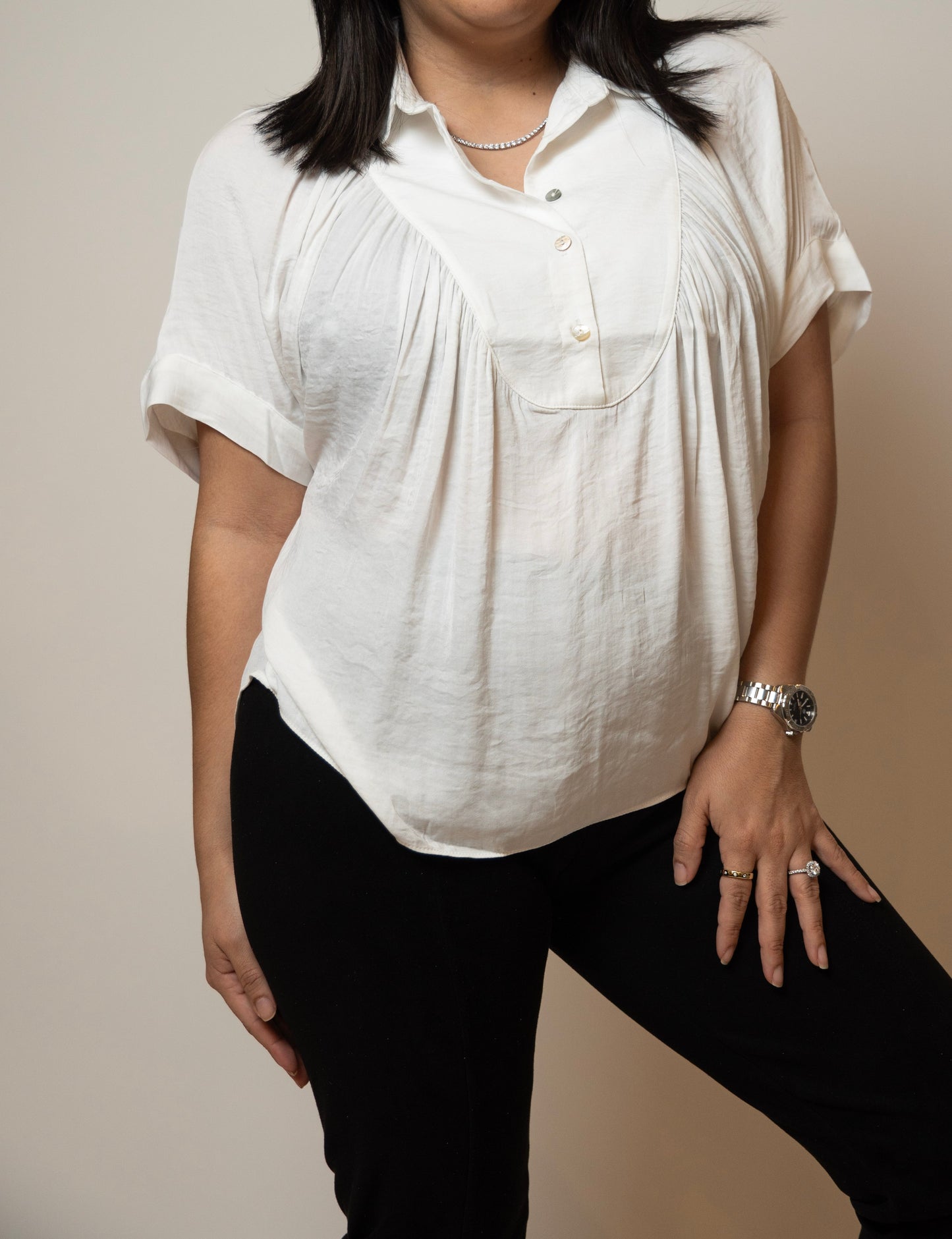 Black Short Sleeve with Front Bib Detail