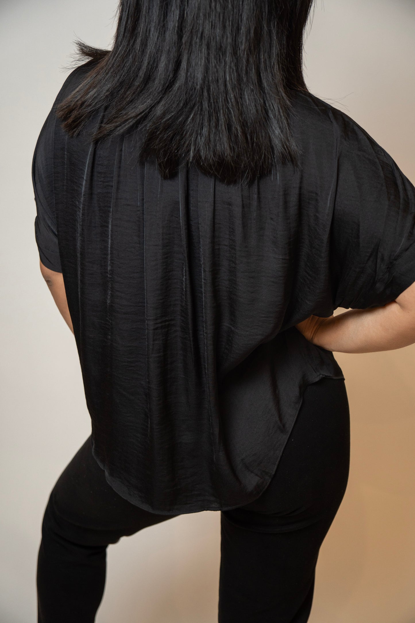 Black Short Sleeve with Front Bib Detail