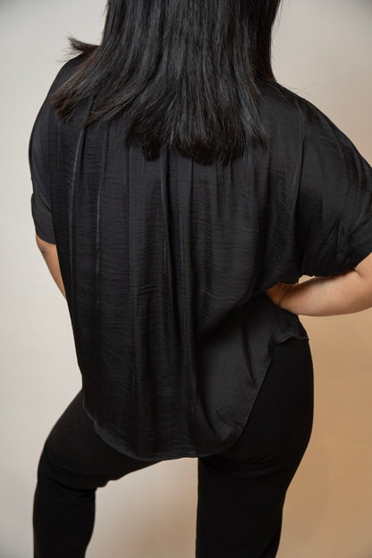 Black Short Sleeve with Front Bib Detail