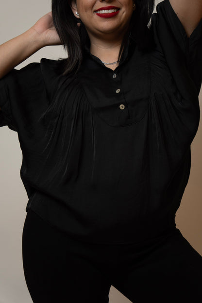 Black Short Sleeve with Front Bib Detail