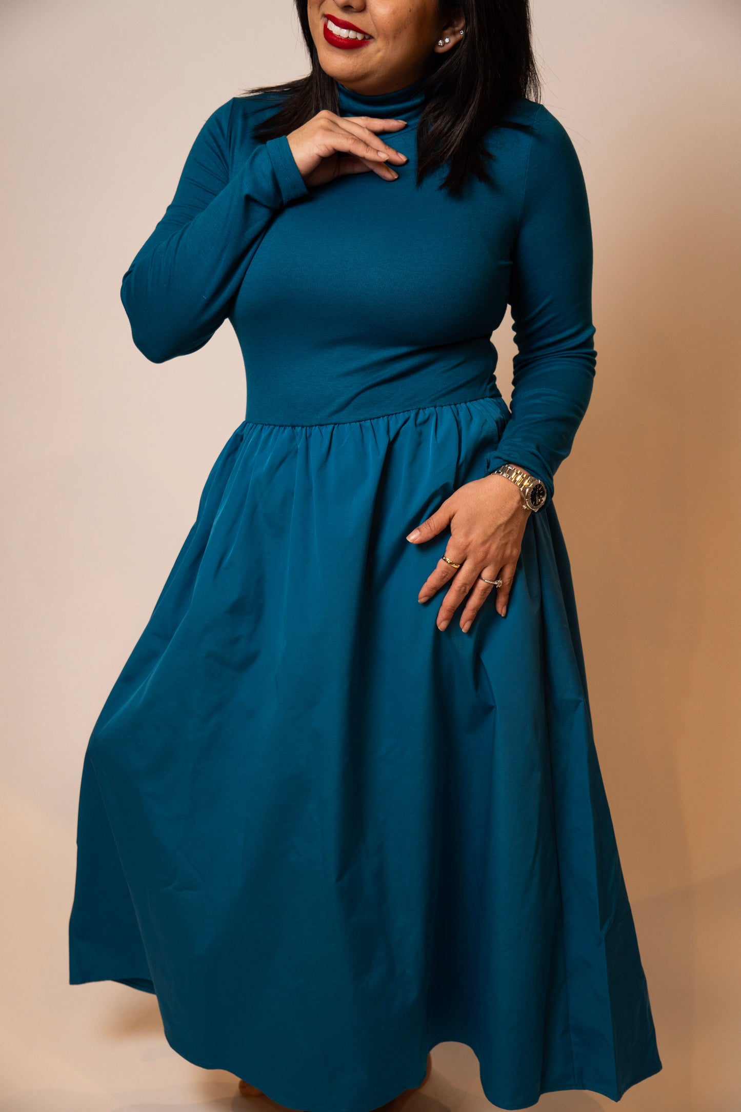 Mock Neck Long Sleeve Maxi Dress