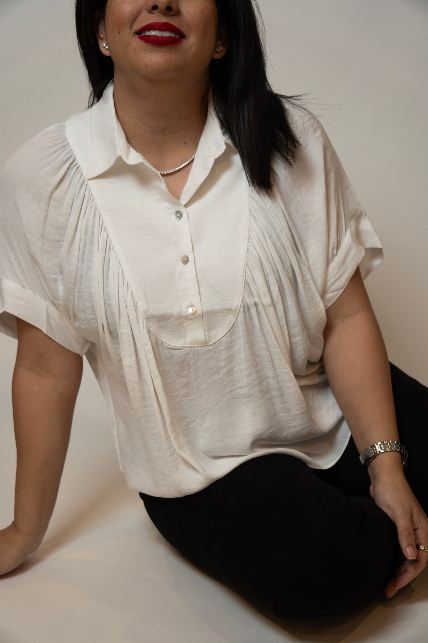 Black Short Sleeve with Front Bib Detail