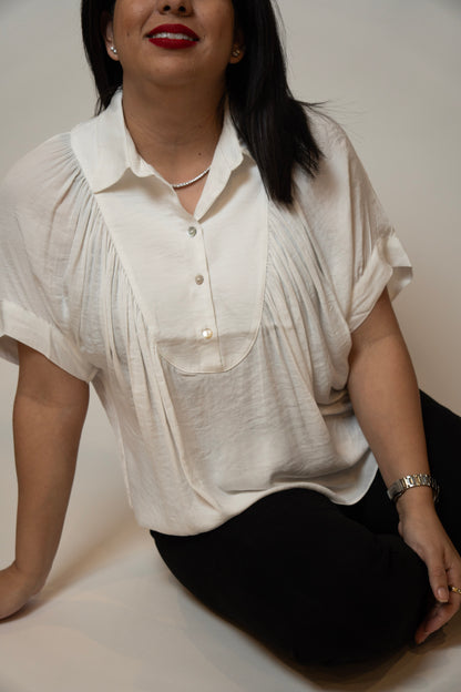 Black Short Sleeve with Front Bib Detail