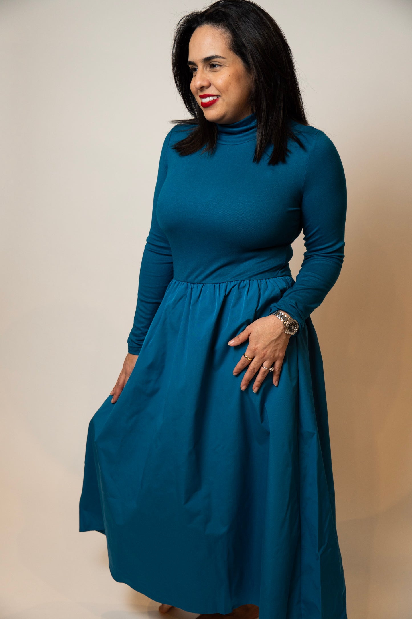 Mock Neck Long Sleeve Maxi Dress